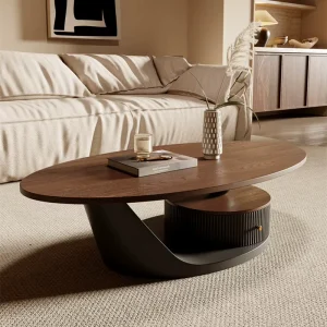 Quiet Modern Solid Pine Wood Adjustable Coffee Table Light Luxury Small Apartment Designer Living Room Furniture Oval Side Table