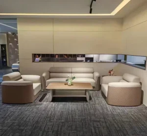 Quilted PU Leather Office Sofa Set Comfort 1+3+1 Executive Sectional Couch for Commercial Lobby & Waiting Room