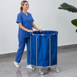 RAY-076 201 Stainless Steel Hospital Furniture Round Soiled Linen Trolley with Detachable Style