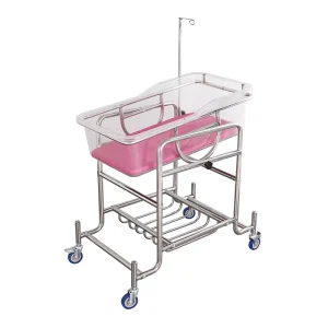RAY A080 Baby Cradle Trolley Stainless Steel Baby Carriage Crib for Soothing Infants in Hospital Wards