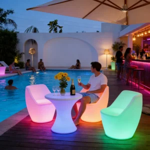 RGB Color Change Illuminated Light Up Portable Bar Table Outdoor LED Table Lumineuse LED Garden Furniture Bar Sofa Set