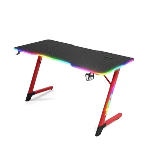 RGB Gaming Desk Steel Frame Carbon Fiber Surface PC Table Rectangular E Sports Computer Desk with LED Lights Cup Holder