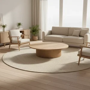 RH MULHOLLAND PEDESTAL ROUND COFFEE TABLE Solid Wood With Fluted Cylinder Base Modern Minimalist Center Table