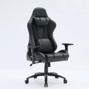 Racing Ergonomic Adjustable Swivel Task Chair with Headrest and Lumbar Support Black PU Leather High Back Computer Chair