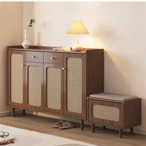 Rattan Shoe Cabinet Home Doorway Outside Corridor Solid Wood Entrance Body Vintage Storage Balcony Locker