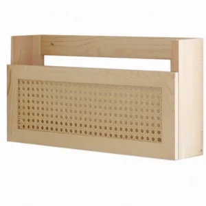 Rattan Woven Wood Wall Mounted Magazine Rack For Home Office Book And Newspaper Storage