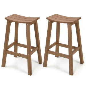 Realistic Plastic Wood Grain Texture Bar Stools Set Outdoor Bar Stools for Bar Kitchen Counter Pool and Patio