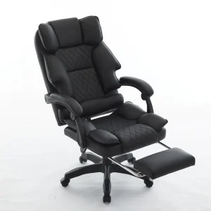 Reception Chair Black PVC Leather Seat Recliner Executive Office Chairs with Footrest