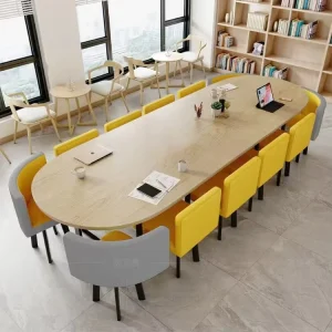 Reception Rest Area Negotiation Oval Bamboo Conference Table 12 Person Desk Removable Cable Box Office