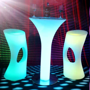 Rechargeable Outdoor Wedding Events Modern Round High Bar Cocktail Tables and Chairs Set Glowing Club Patio Dining Side Table
