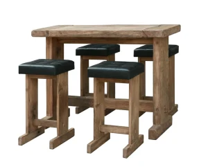 Reclaimed Oak High Leather Luxury Bar Stool for Kitchen and Office Room