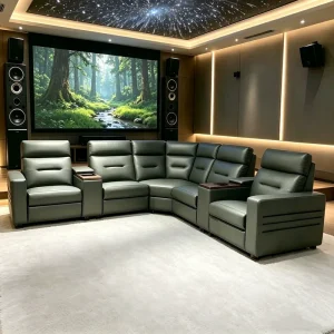 Recliner Power Electric Leather L Shape Sofa Brown Living Room Theater Furniture Luxury Vip Seating Commercial Use Modern Design