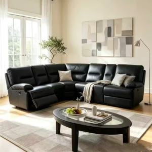 Recliner Sectional Sofa Air Leather Corner Reclining Couch With Cup Holder for Living Room Villa Apartment