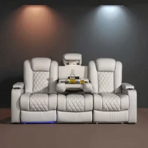 Recliner Sofa Sectional with Led Light 3 Seats Modern Set Leather Recliners Auditorium Chair Cinema Sofa Home Theater Furniture