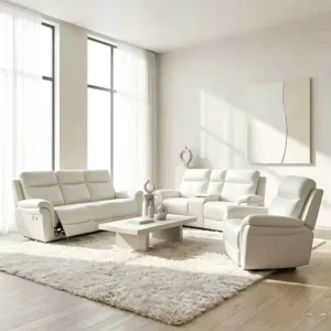 Recliner Sofa Set White Air Leather Manual Reclining 3+2+1 Seater Living Room Home Theater Furniture Set