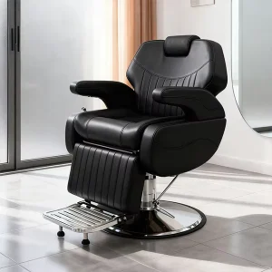 Reclining Barber Salon Chair with Modern Design Luxury PU Leather Eco Friendly & Durable Construction Applicable to Barber Shops