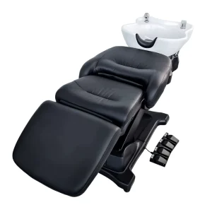 Reclining Ceramic Washbasin Flush Function Durable Stainless Steel Frame High End Electric Hair Washing Chair for Beauty Salon