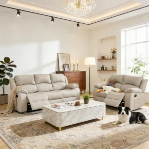 Reclining Couch Sofa Set Anti Scratch Leather Recliner Chair Loveseat for Living Room Bedroom RV Theater Seating 3 Seat Sofa