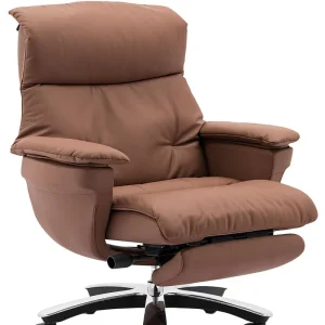 Reclining PU Leather Executive Office Chair with Retractable Footrest Ergonomic Swivel Boss Chair for Manager Office