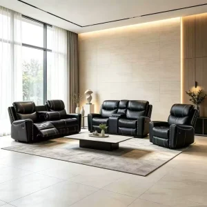 Reclining Sofa Suite 3+2+1 Stylish Rivet Accent Furniture for Daily Rest and Home Cinema Sessions