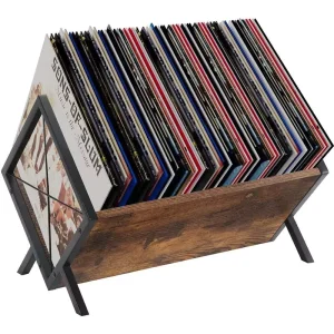 Record Holder Vinyl Record Storage Rack Modern Design DIY Wood Rectangle Quick Assembly Record Display Organizer for Magazine