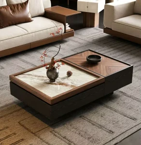Rectangle Coffee Table with Storage High end Vintage Style Wooden Coffee Table for Home Luxurious Living Room Center Table
