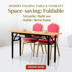 Rectangle Folding Conference Table Durable MDF Top Foldable Training Table Available for School Hotel Banquet Events