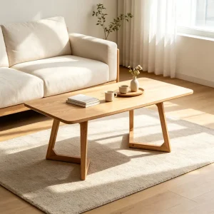 Rectangular Solid Wood Modern Coffee Table with V Shaped Hollow Legs Durable Low Profile Design for Living Room