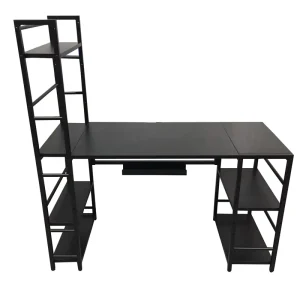 Rectangular Wood Office Table High Glass Computer Desk Table With Shelf