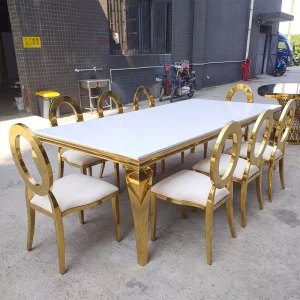 Rectangular event wedding party diamond white medium density fiberboard top level wedding dining table with table legs