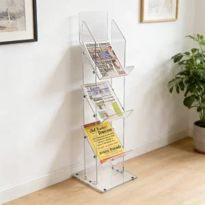 Recyclable Disassembled Transparent Acrylic Commercial Floor Magazine Rack Holder Eco Friendly Customizable Store Display