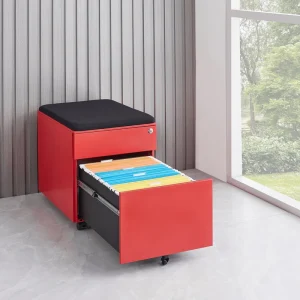 Red 2 Drawer Modern Metal Adjustable Movable Filing Cabinet Side Handle for Home Office School Workshop Bedroom Office Supplies