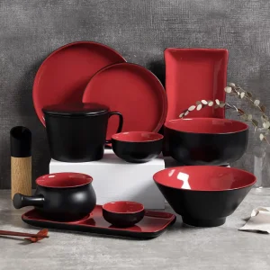 Red Black Nordic Classic Popular Dinnerware Sets Ceramic Dinner Set Porcelain Tableware Set for Home Restaurant