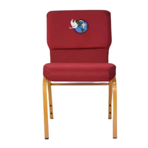 Red Fabric Church Chairs Golden Iron Frame Traditional Stackable Customizable Logo for Church Hotel Dining Theater Furniture