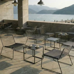 Red Iron Industrial Outdoor Table and Chair Set for Coffee Shops Milk Tea Shops Leisure Negotiation Areas