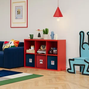 Red Steel Modular Storage TV Cabinet for Living Room and Dining Area