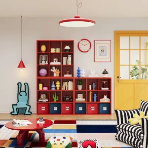 Red Steel Modular Storage TV Cabinet for Small Apartment Living Room