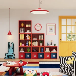 Red Steel Modular TV Cabinet for Modern Living Room and Bedroom