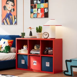 Red Steel TV Cabinet Modern Design with Storage Compartments for Living Room