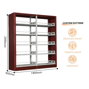 Red Transfer Steel Bookshelf Double Sided Freestanding Book Rack Spacious Storage for Household Study Room