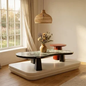 Refined Scandinavian Nesting Coffee Table Set Designer Black MDF Rectangular with Square Side Table Polished Urban Interior