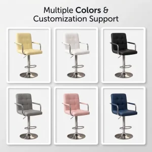 Refined Square Stitched Bar Chair Padded Armrests Gas Lift Adjustable Trumpet Pedestal Counter Stool for Event Space Showroom