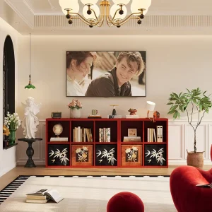 Refined Steel TV Cabinet with Open and Enclosed Spaces Red Modern Style