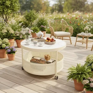 Removable Stone Coffee Table Rock Slab Top Storage Space Trolley Design for Small Apartment Living Room Light Luxury Cream Style
