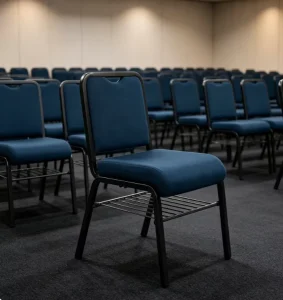 Rental Metal Book Racks Theatre Furniture Chairs Stacking Interlocking Fabric Upholstered Church Chairs