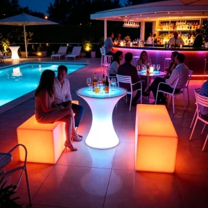Rental Set Modern Plastic Bar Furniture Chairs Tables Home Bar Hotel Outdoor Dining Includes LED