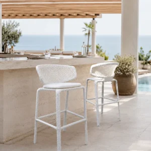 Resort Beach Outdoor Bar Chair PE Rattan Aluminum Frame Bar Stool for Hotel Patio Resort Beach Club Project
