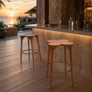 Resort Outdoor Bar Stool Teak Wood Bar Chair Weather Resistant for Hotel Resort Beach Clubs Project