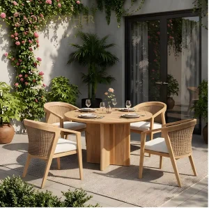 Resort Outdoor Furniture Set Hotel Teak Outdoor Dining Set Garden Outdoor Table and Chairs Villa Modern Outdoor Table Dining Set