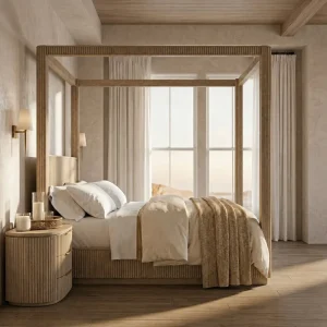 Resort style Wooden Bed Luxury Villa Bedroom Upholstered Bed Hotel Bedroom Comfortable Double Bed Indoor Furniture Wooden Bed